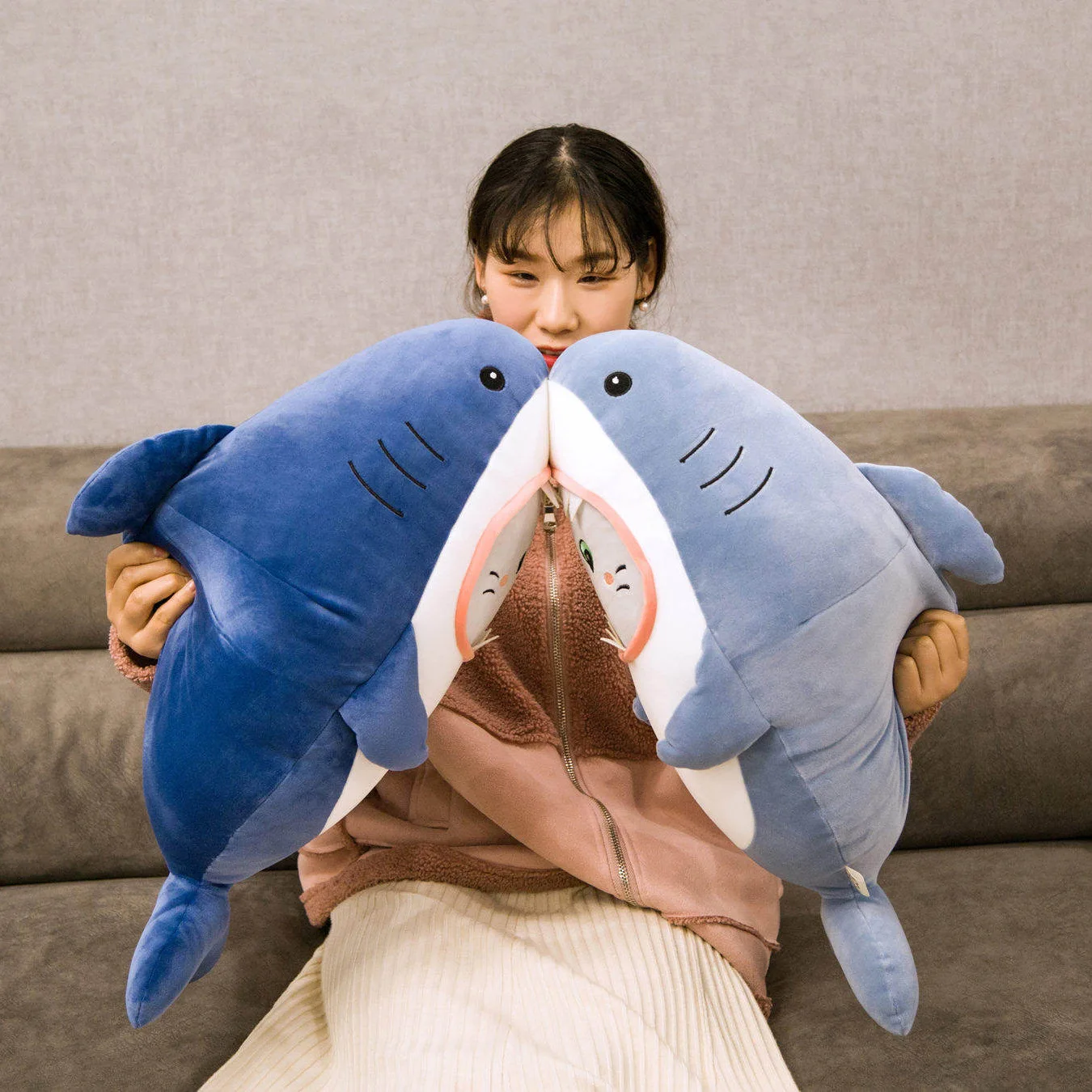 

80Cm Large Cute Plush Shark Toys Pillow Cartoon Cat Face Shark Soft Doll Sofa Decoration Megalodon Pillow Children Birthday Gift