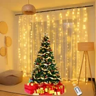 2021, Новогодняя Рождественская гирлянда-занавеска, осветительная лампа для фотографий, рождественские подарки, декор для нового года