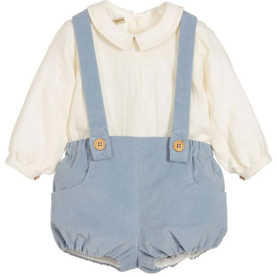 Conjunto de dos piezas de Blusa de manga larga y babero de algodón para bebé, conjunto de primavera y otoño, color blanco, Español