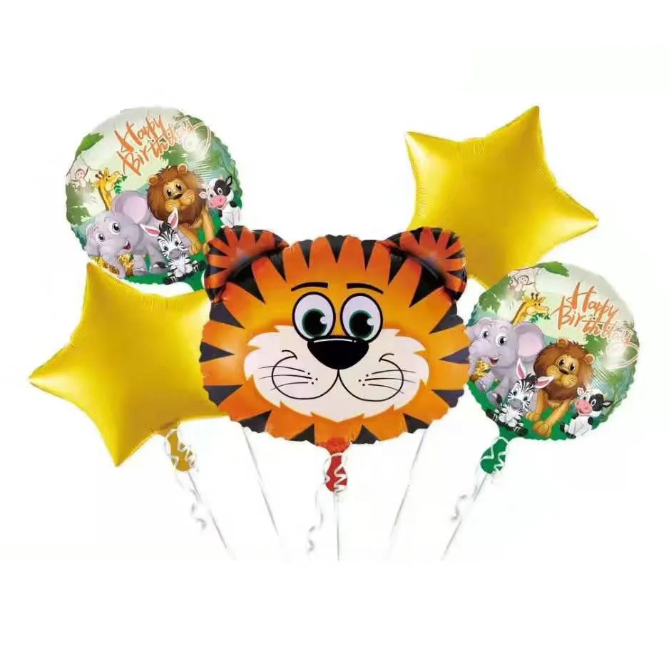 5 шт. Мультяшные животные джунглей фольга Гелиевый шар с днем рождения джунгли