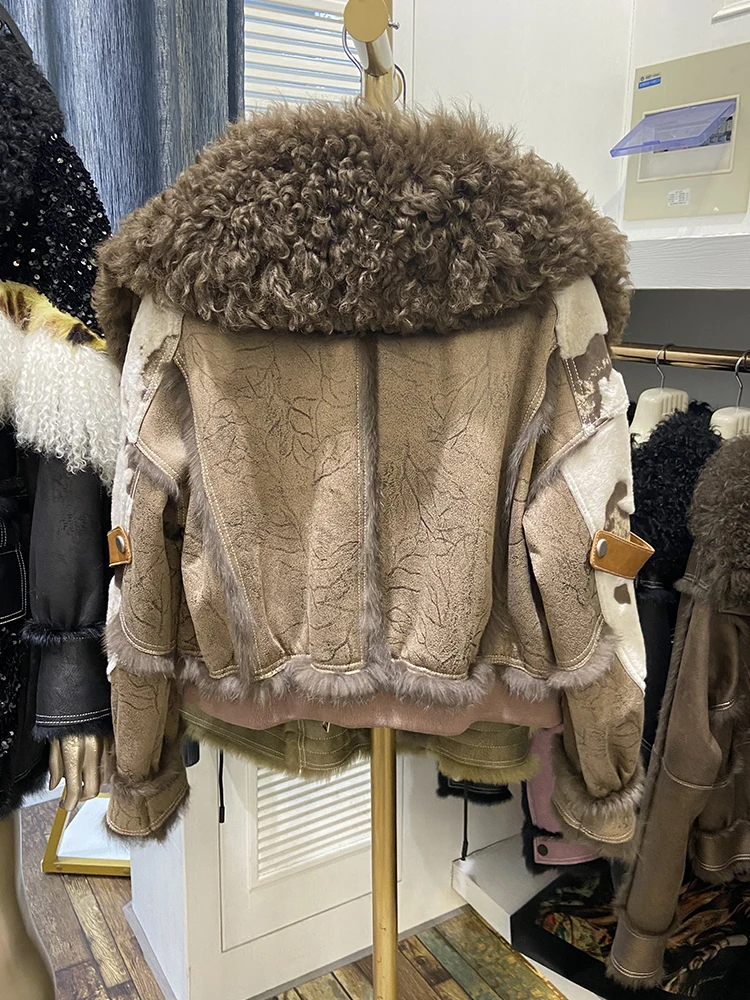 Hot Sale Winter Women Real Skin Rabbit Fur Inner Warm Short Fashion Jackets Real Lamb Fur Collar Ladies Outwear