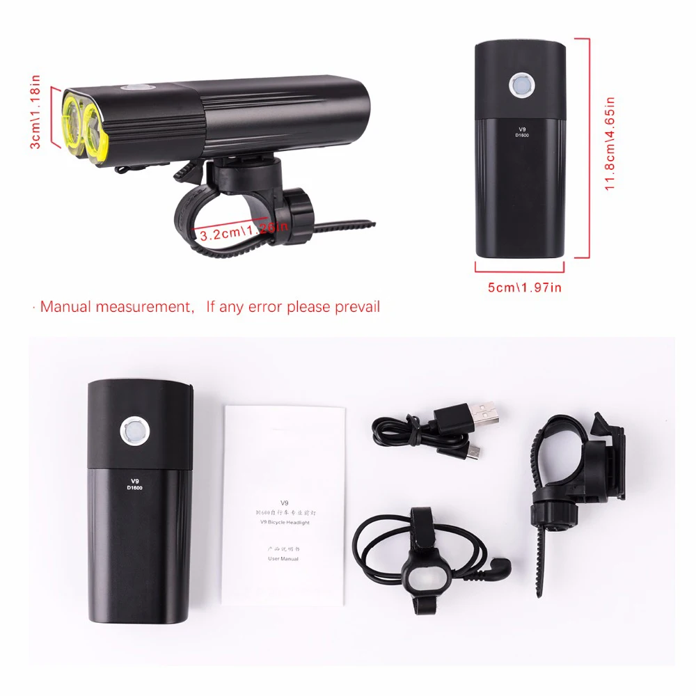 Online Sepeda Profesional IPX6 Tahan Air 1600 Lumen Lampu Bersepeda Power Bank Aksesoris Sepeda USB Rechargeable Senter Lampu
