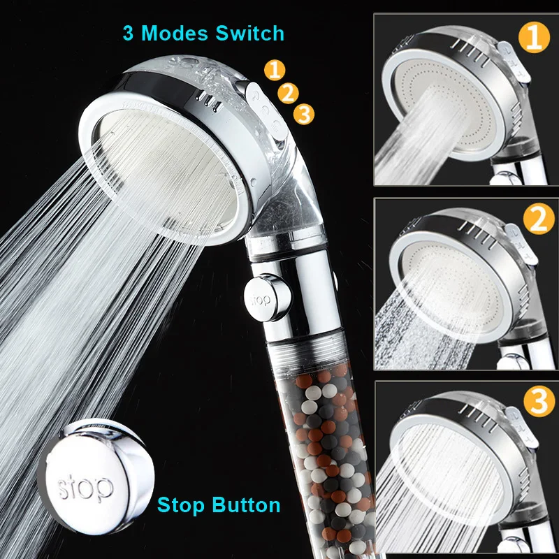

Zhangji Bathroom Healthy SPA Shower Head 3 Types High Pressure Water Saving Premium Nozzle Anion Filter Balls Remove Impurities
