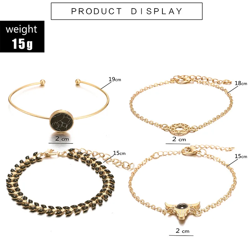 Набор женских браслетов золотого цвета ручной работы в богемном стиле с 4 слоями