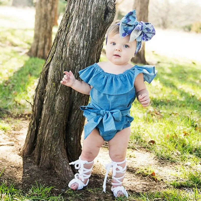 

Newborn Toddle Infant Baby Girls Front Bowknot Bodysuit Ruffle Sleeveless Jumpsuit Cotton Summer Outfits Clothes 0-24M