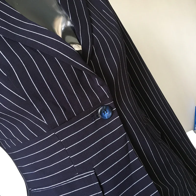 High-end Office Lady's Slim Suits Striped Blazer Trumpet Ruffles Skirt Two Piece Outfits 2019 Autumn Winter Womens Formal Sets |