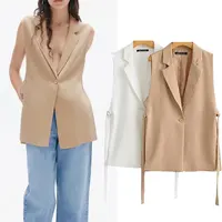 Женский однотонный пиджак на одной пуговице, свободный пиджак без рукавов с разрезом сбоку, Длинный жилет в уличном стиле, 2021