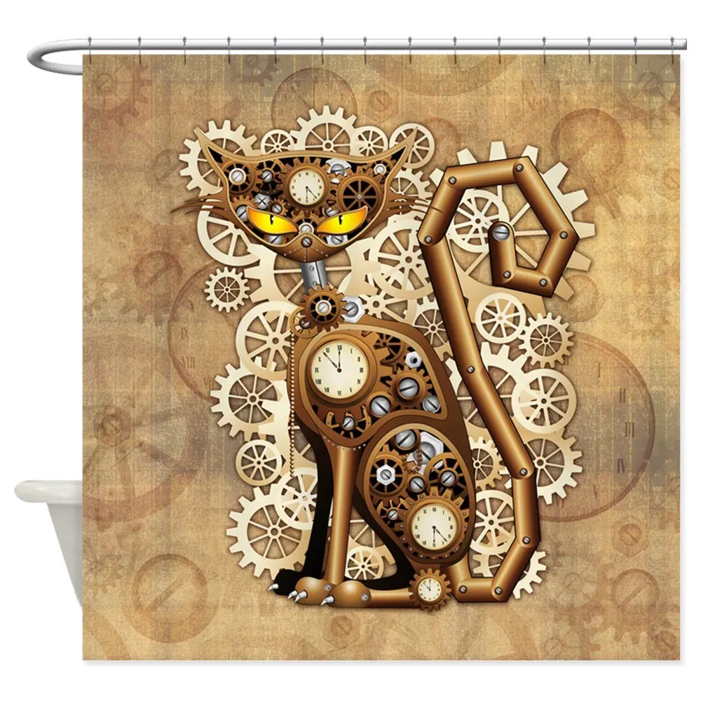 

Steampunk Cat Vintage Style Decorative Fabric Shower Curtain