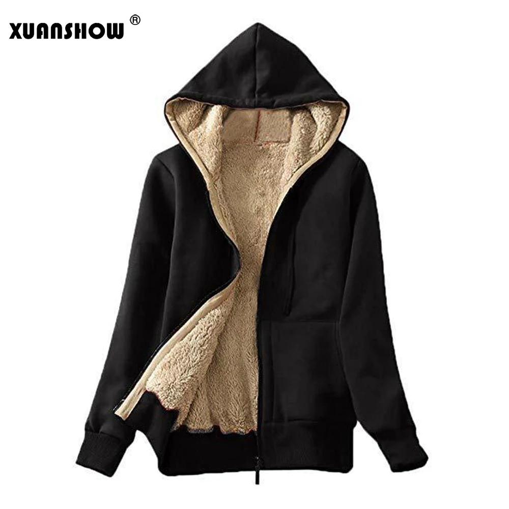 XUANSHOW Куртки для женщин 2019 Зимнее Осенние Флокирование плюша Застежка -молния с