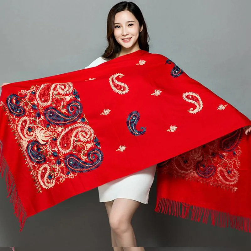

Shawl embroidered cashew flower scarf shawl fringed scarf ladies fashion scarf winter warm shawl женский шарф 2019
