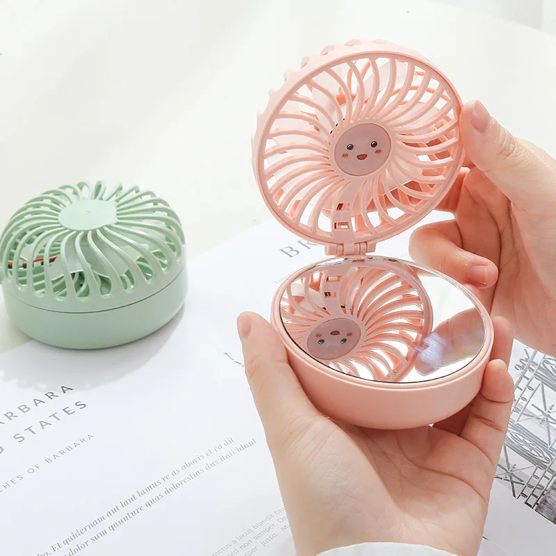 

USB Folding Beauty Mirror Fan Large Wind Portable Storage Mini Handheld Fan With Power Bank Fan