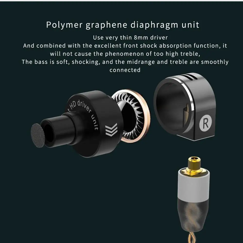 AK Smabat NCO наушники HIFI вкладыши 8 мм Graphene Динамический драйвер гарнитура с 4 ядрами