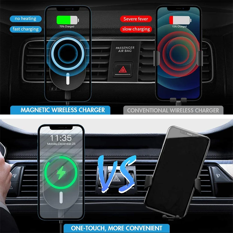 15W Qi Magnetic Wireless Car Charger Air Vent Mount For iPhone 12 Pro Max/Mini Fast Charging Phone Holder 12/13 | Мобильные телефоны