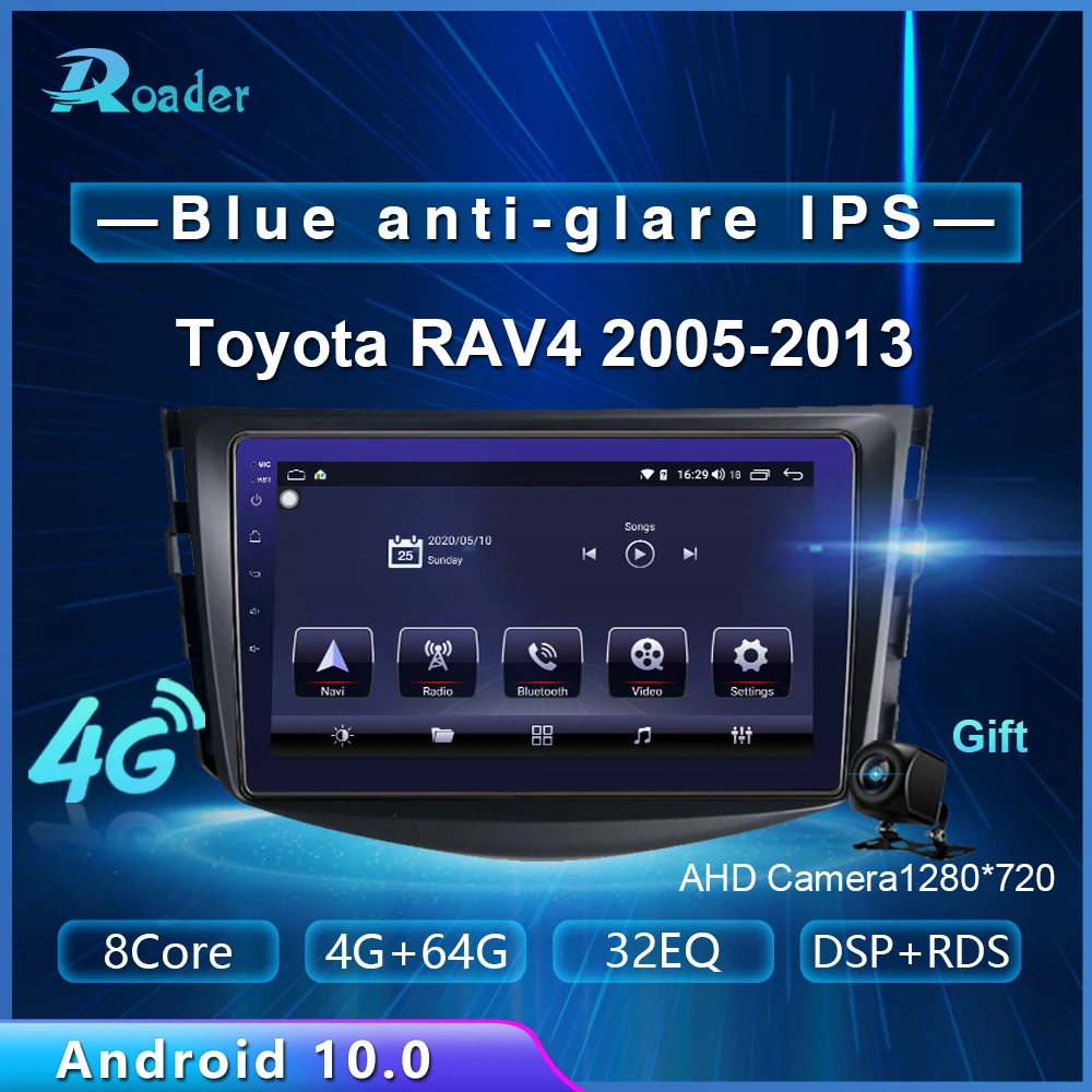 Автомобильный мультимедийный плеер Roader Android 10 0 DVD для Toyota RAV4 2005 2013 4G/64G сенсорный