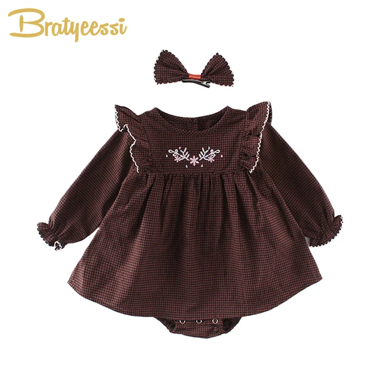 Новое весеннее платье комбинезон для детей хлопок Piaid детские комбинезоны с