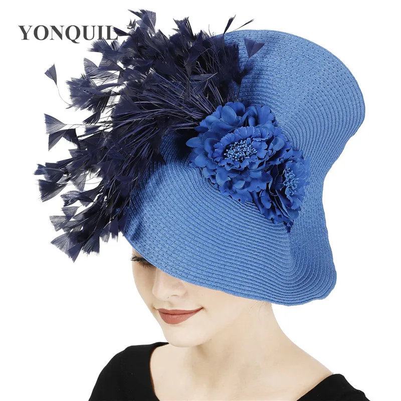 Белый желтый Большие Дерби Перья для волос аксессуары Fascinator невесты Головные