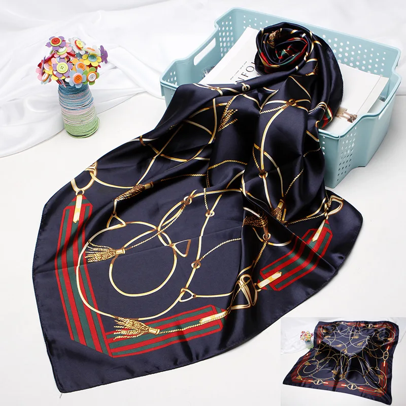 

2021 Fashion Hijab Scarf for Women Print Silk Satin Hair Scarfs Luxury Square Neckerchief Headband Scarves For Ladies NSF001