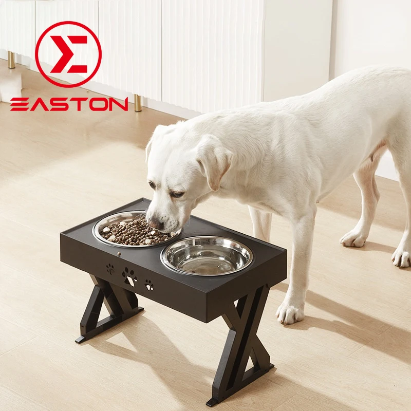 

Dog Double Bowls Adjustable Elevated Feeder Pet Feeding Raise Cat Food Water with Stand Stainless Steel Lift Tabel for
