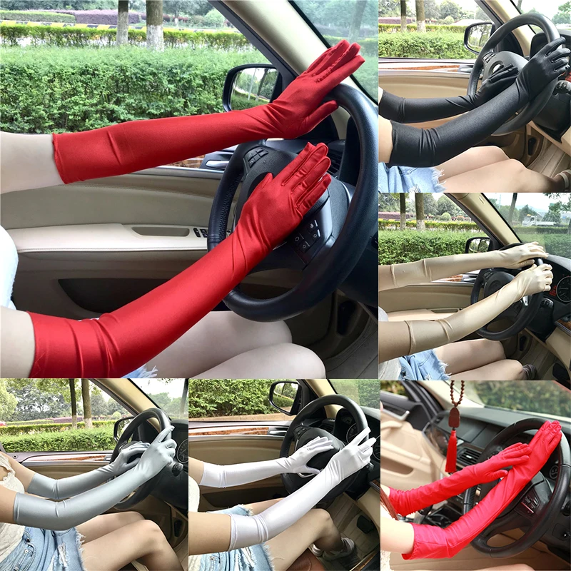 Модные атласные женские длинные перчатки летние солнцезащитные для вождения