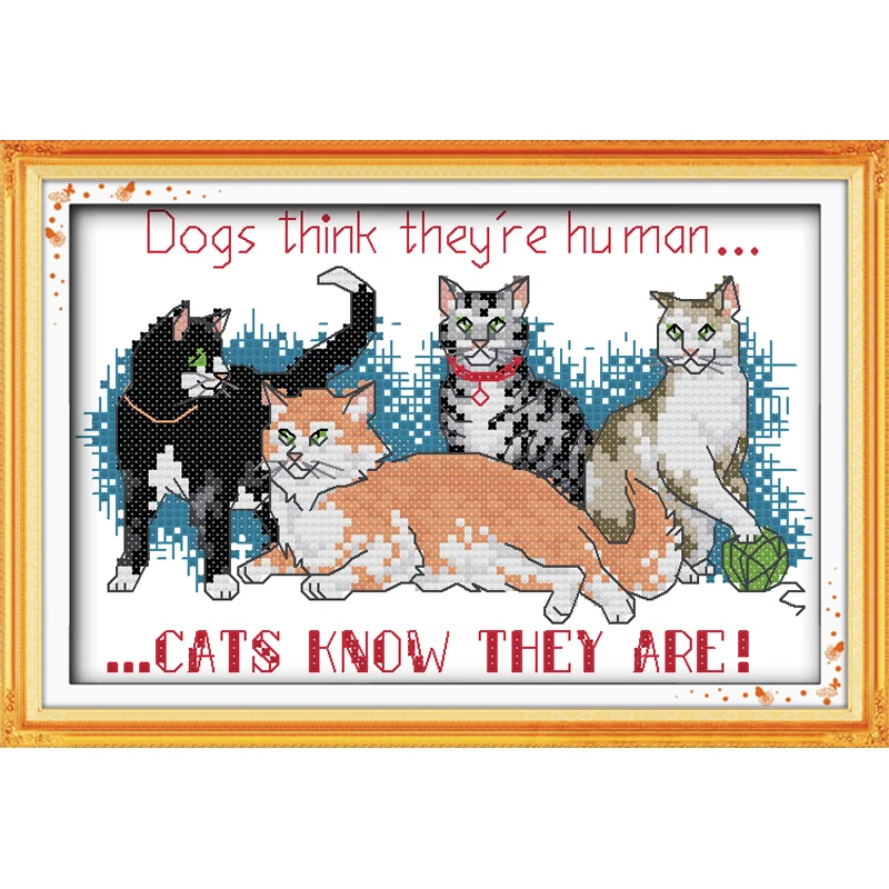 

Everlasting Love Cat Friends Chinese Cross Stitch Kits Ecological Cotton Stamped 11 14CT DIY Gift New Year Decorations For Home