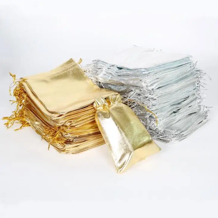 

1000pcs Gold Foil Organza Bag Candy Gift Bags 4 Size Wedding Party Favor Pouch Christmas Decoration Packaging Bags Wholesale