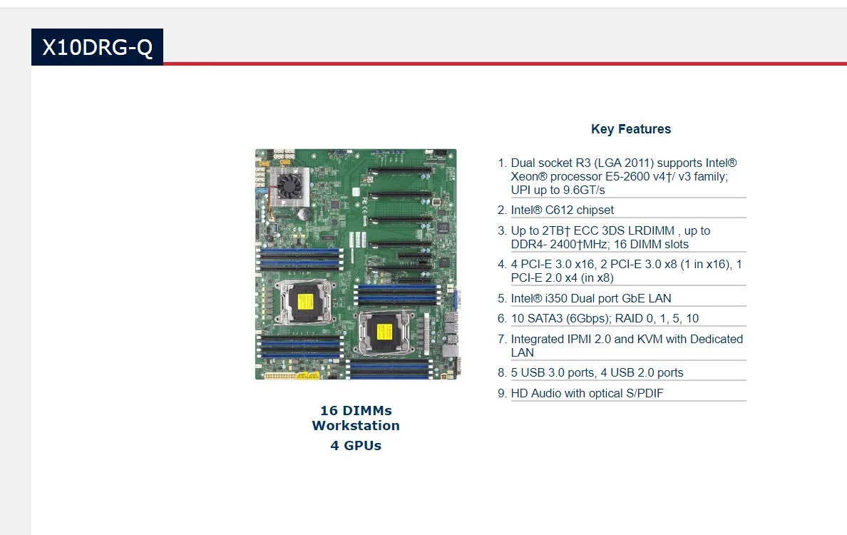 X10DRG-Q dual-channel workstation motherboard 2011 quad-channel GPU server supports RTX3090 graphics card new original