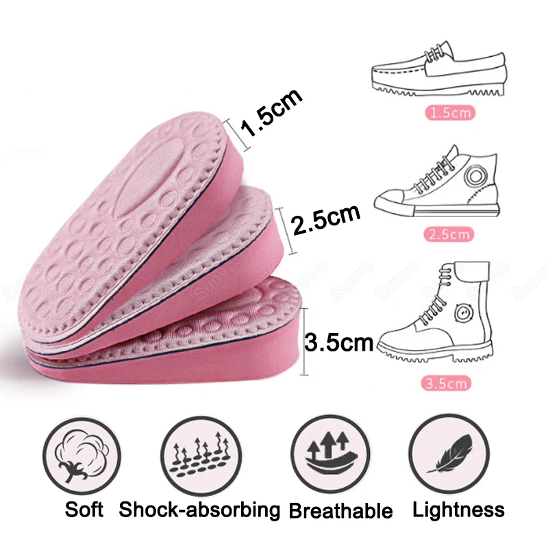 EVA Memory Foam Invisible Height Increased Insoles for Women Shoes Inner Sole Shoe Insert Lift Heel Comfort Heightening Insoles