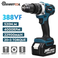 mustool 3 in 1 388vf 13mm brushless electric drill screwdriver hammer rechargeable cordless impact drill for makita 18v battery