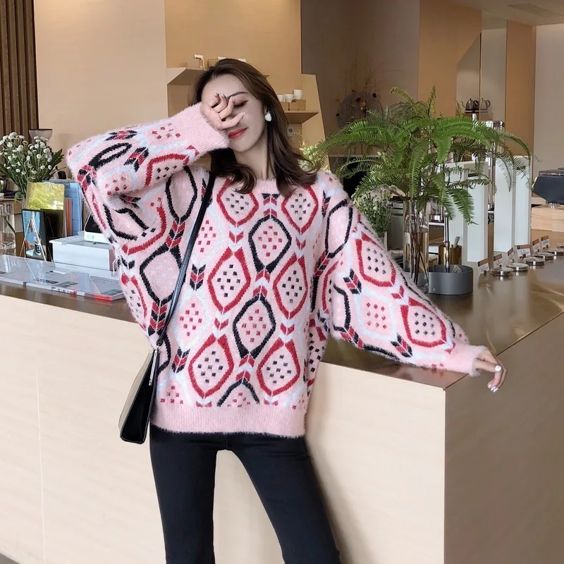 [EWQ милые женские туфли с круглым вырезом узором &quotромбиками&quot рукавами летучая