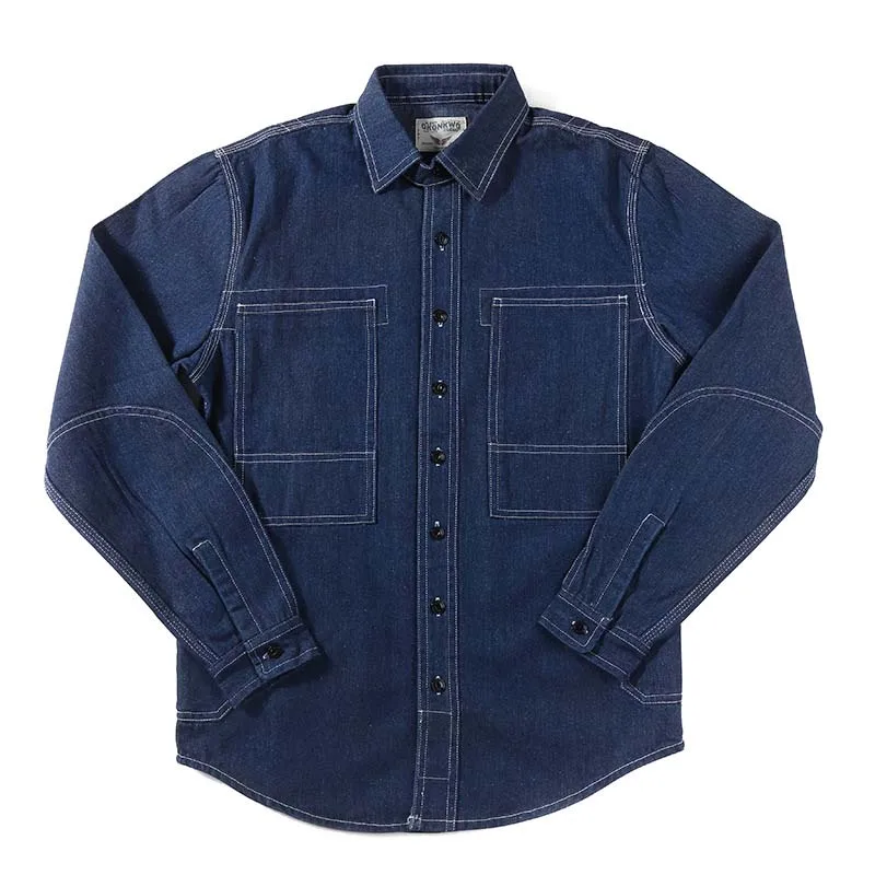 Mcikkny Vintage Men's Cargo Worker Jeans Shirts Solid Color Casual Denim Male Washed Size S-XL | Мужская одежда