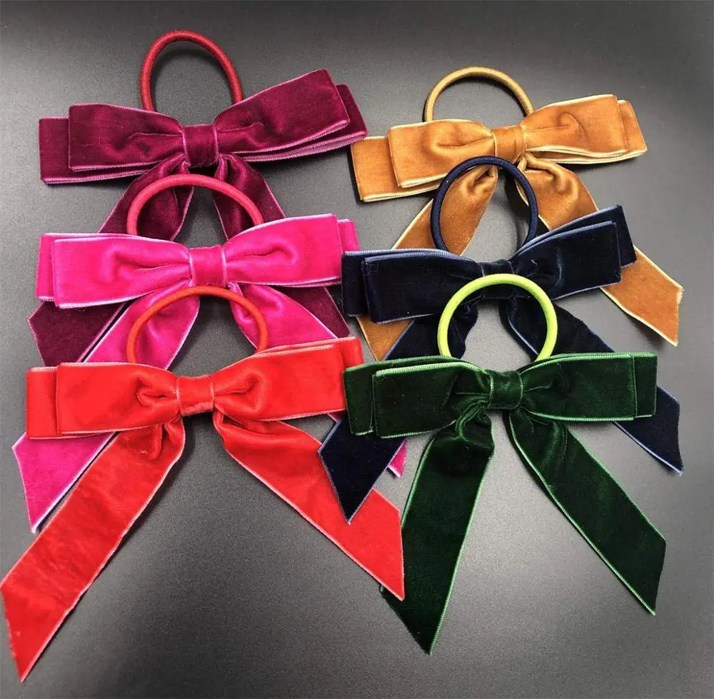 

6 Pieces Hair Bows with Ponytail Holder Velvet Ribbon Bows Hair Accessories for Women Girls