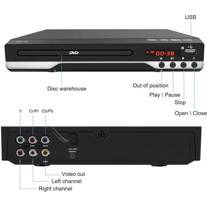AABB-портативный dvd-плеер для ТВ домашняя Поддержка USB порт компактный многоканальный DVD/SVCD/CD плеер с пультом дистанционного управления