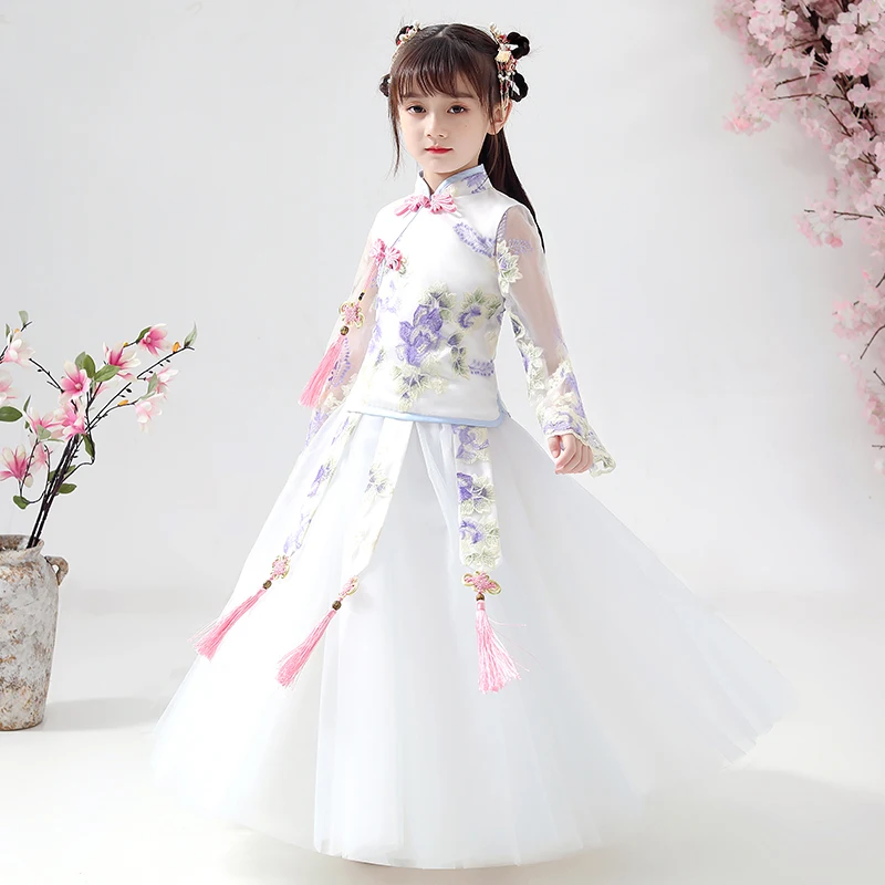 Новинка кружевное фиолетовое платье принцессы с вышивкой платья в пол цветами