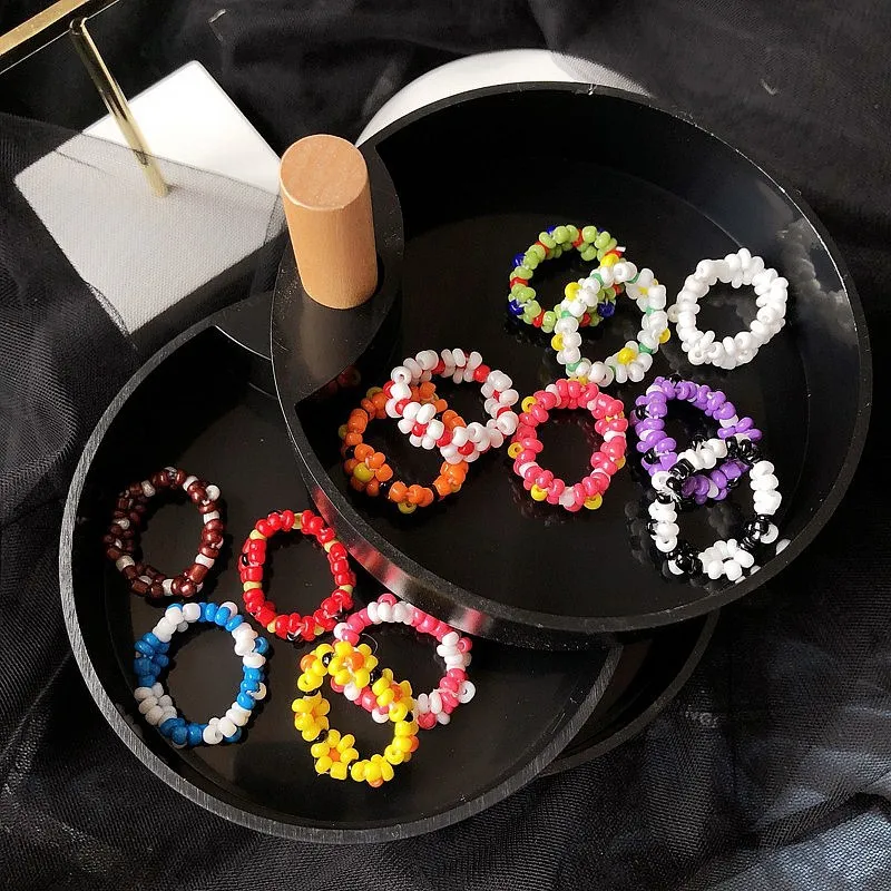 Женское летнее эластичное кольцо ручной работы разноцветное в богемном стиле с