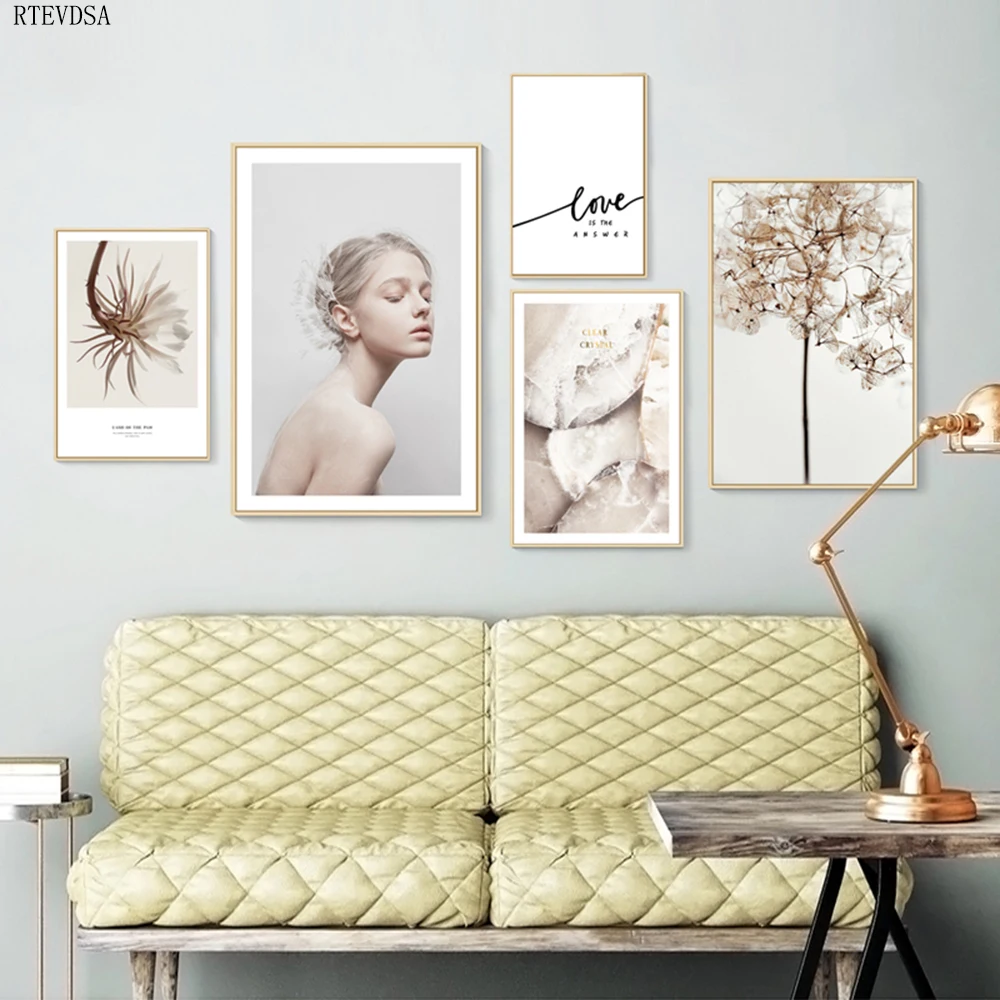

Nordic natural landscape oil painting girl flower quotation poster printing wall art Nordic modern image home decoration