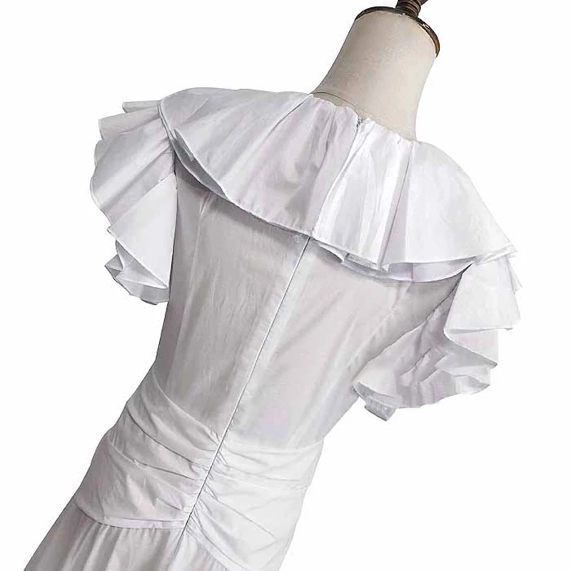 CHICEVER Asymmetrical Women's Dress V Neck Butterfly Sleeve High Waist Slim Korean Solid Female Dresses Fashion New Summer