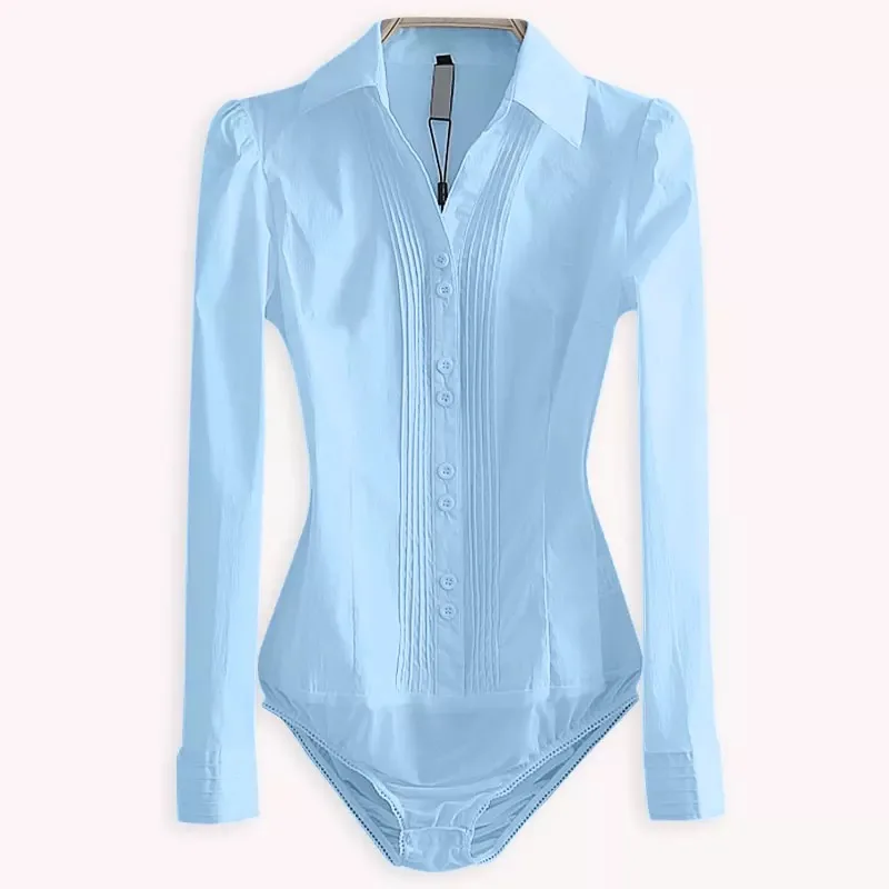

2021 New Tops Elegant Bodysuits Women Office Lady White Body Shirt Long Sleeved Blouse Ladies Collar Tops Female Womens Clothing