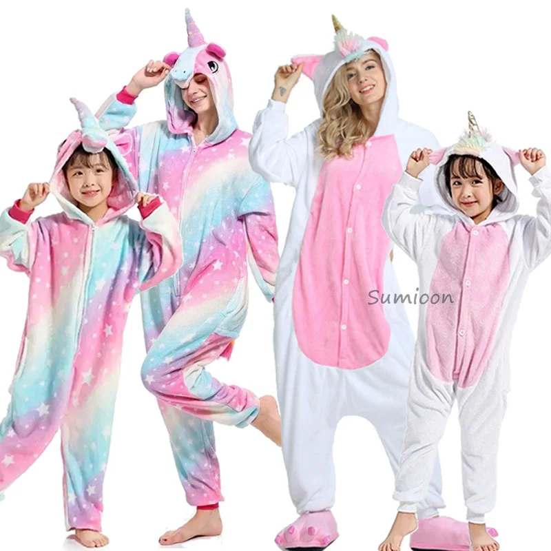 Одежда для мальчиков и девочек Kigurumi пижамы устанавливает панда Единорог женщин