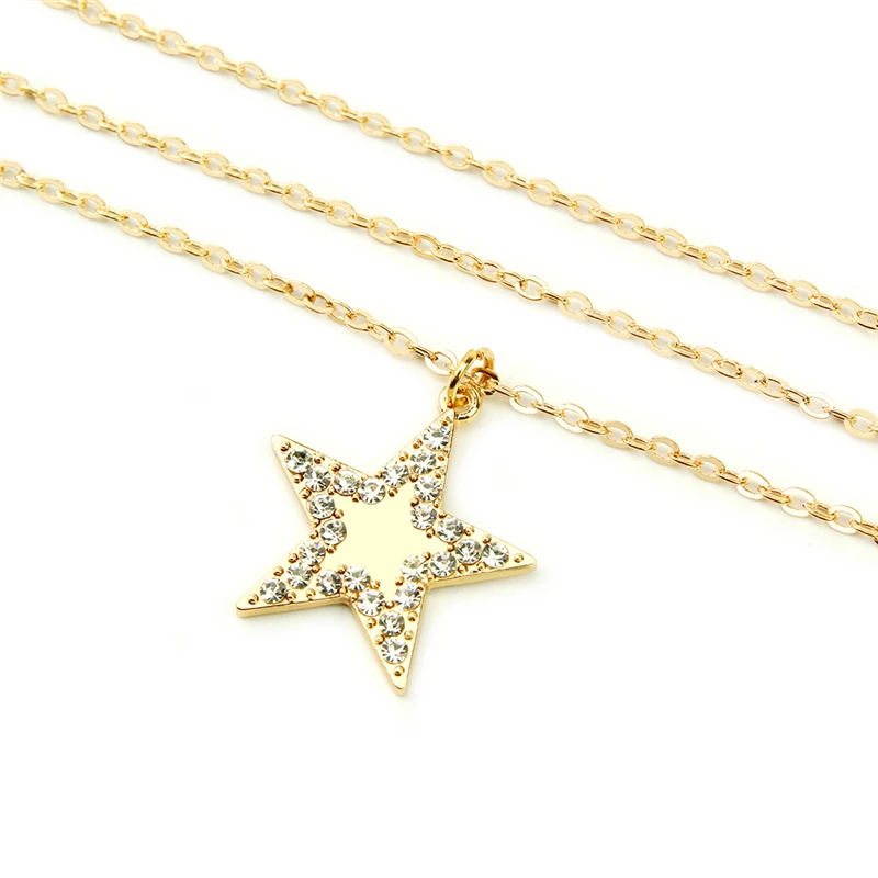 

Luokey Female Layered Chocker Collares Gold Silver Color Thin Chain Big Star Pendant Necklace With Rhinestone For Women Jewelry