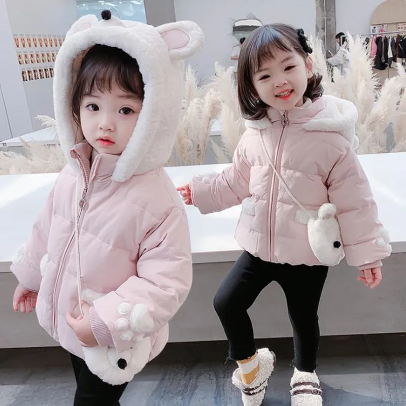 

DFXD Baby Girls Little Bear Cotton Jacket 2020 Winter New Long Sleeve Cartoon Hooded Thick Coat Children Snowsuit 2-7Yrs Clothes
