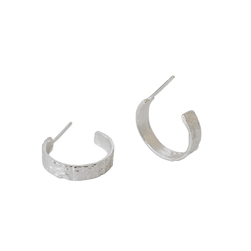

Korea Hot Style Delicate Pure S925 Sterling Silver Ear Stud Tinfoil Pattern Simple Personality Trend Women's Jewelry