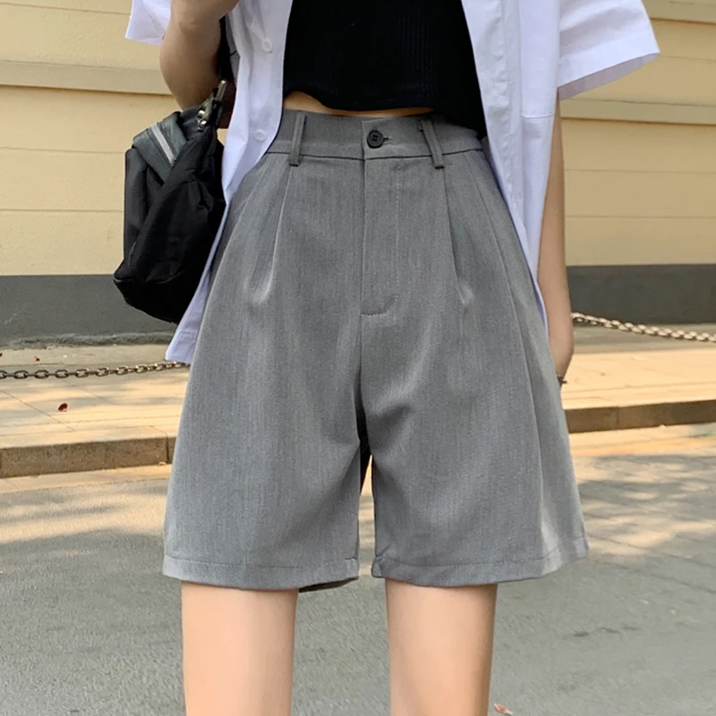 

Street Style New Summer Women's Clothing Button Fashion High Waist Trend Thin Wide Legs Loose Straight Casual Five-point Pants