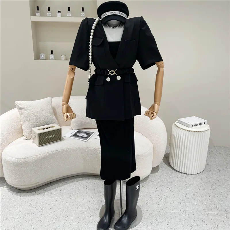 

Niche Design Women's Spring Summer 2021 Fashion Temperament Bubble Sleeve Double Breasted Suit Medium Length Suit Coat