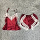 Сексуальная кружевная атласная пижама нижнее белье-шорты, женское нижнее белье, домашний костюм, женские пижамные комплекты