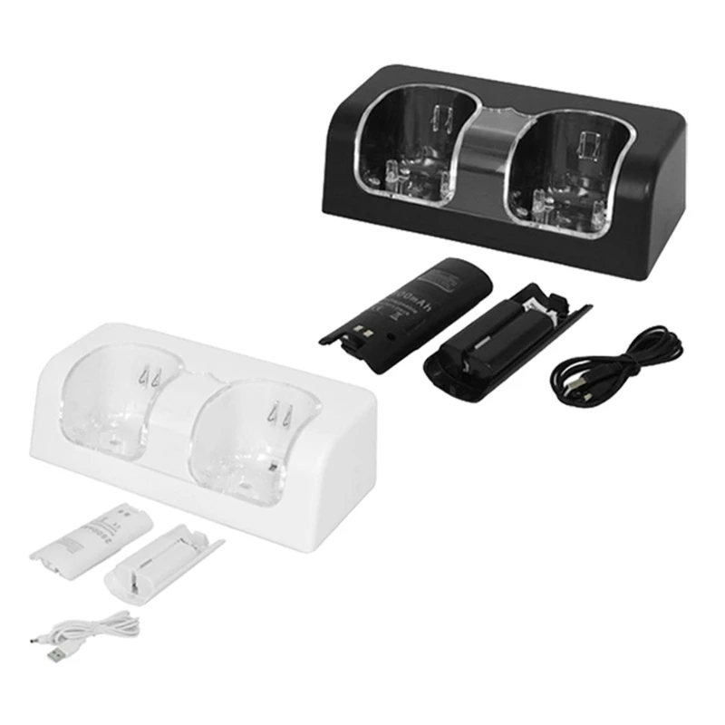 

2 Ports Charging Station Holder for Wii,Controller Charger Dock Station with 2x2800mAh Rechargeable Battery & USB Cable