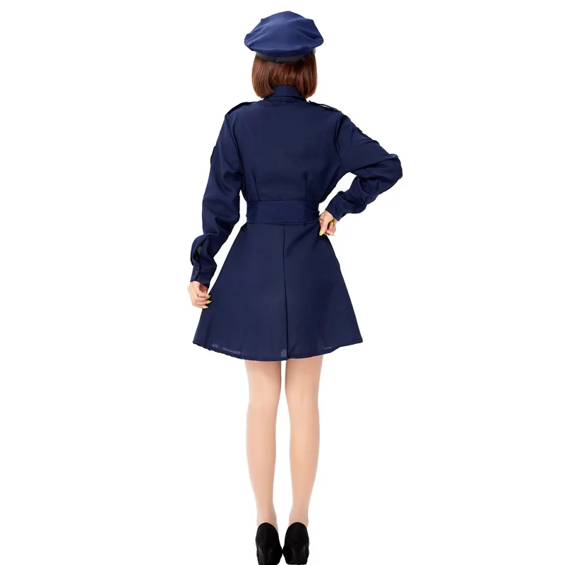 

Adult Women Police Officer Costume For Halloween Japanese Anime Policewomen Uniform Navy Blue Long Sleeve Cop Fantasia Outfit