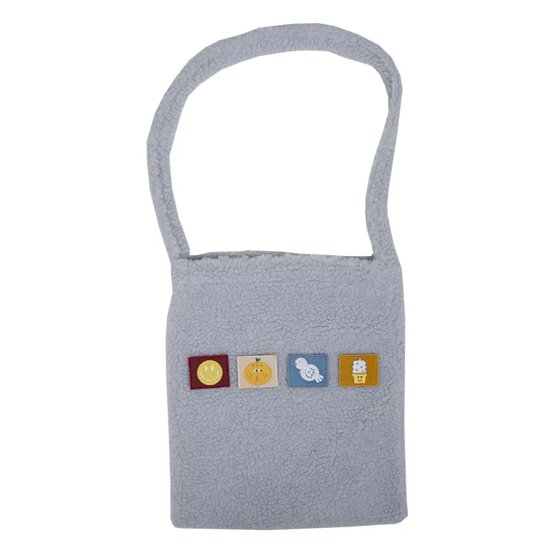 Модная новая дизайнерская плюшевая сумка на плечо Вышитые наклейки Женская