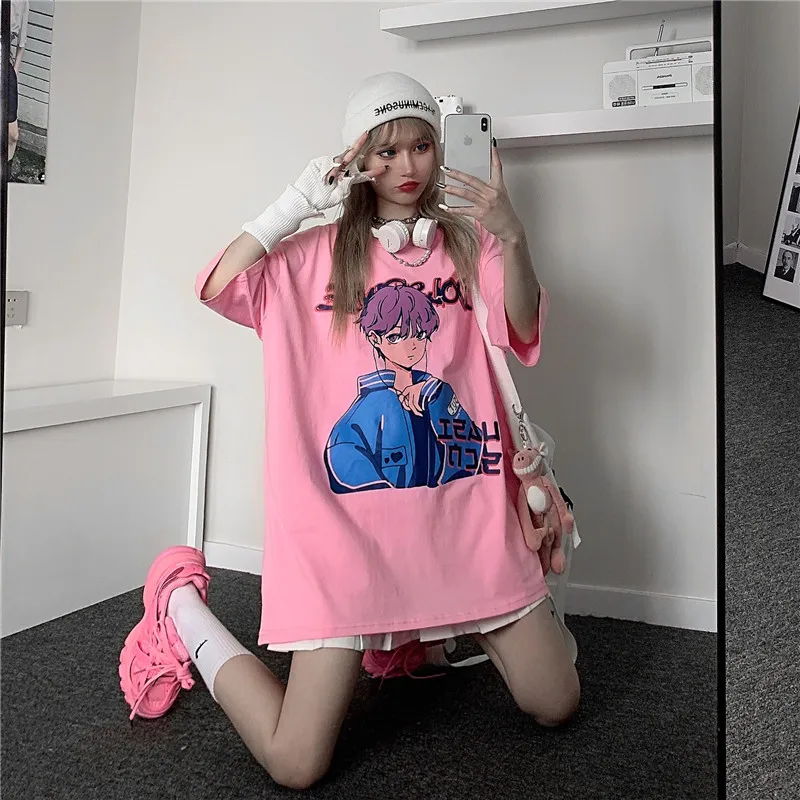 

Hong Kong Style Japanese Style Fashion Brand Short Sleeve T-shirt Women's 2021 Summer Korean Style Ins Harajuku Style Loose Chic
