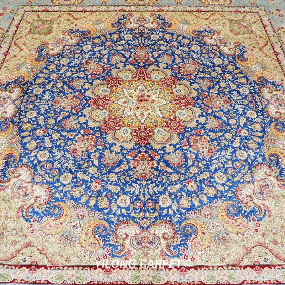 Yilong 9'x9' Qum Silk Carpet Exquisite Hand Knotted Oriental Square Rug (TJ188A) | Дом и сад