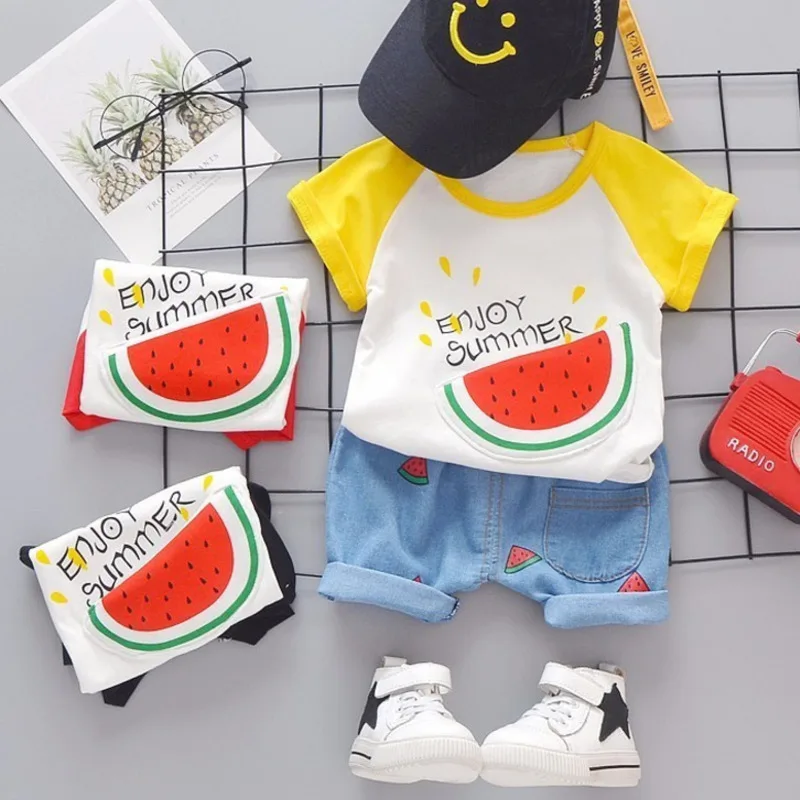 Летняя одежда для маленьких девочек Модная мальчиков Футболка с карманами в виде